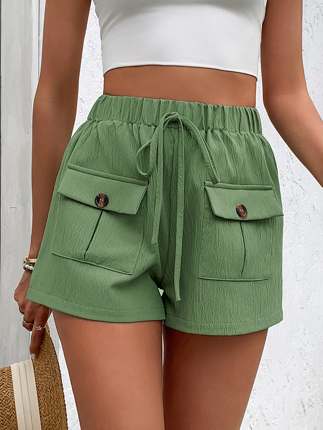 Perfee Tied Elastic Waist Shorts with Pockets