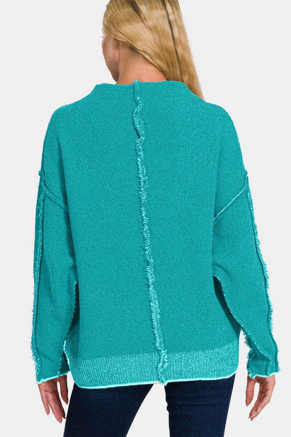 Zenana Exposed Seam Mock Neck Long Sleeve Sweater