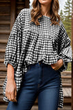 Tiered Plaid Round Neck Long Sleeve Blouse