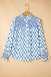 Frill Printed Button Up Long Sleeve Shirt