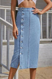 Buttoned Split Denim Skirt