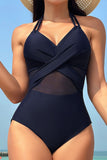 Crisscross Halter Neck One-Piece Swimwear