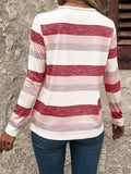 Contrast Striped V-Neck Long Sleeve T-Shirt