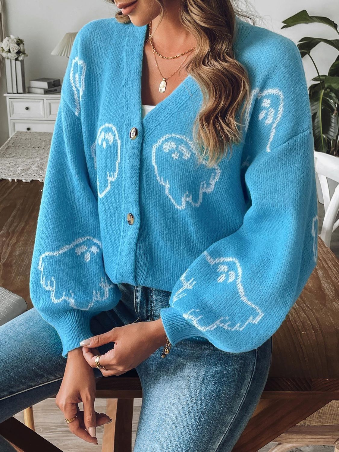 V-Neck Dropped Shoulder Cardigan