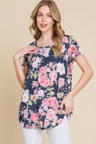 BOMBOM Floral Round Neck Short Sleeve T-Shirt