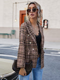 Full Size Plaid Lapel Collar Blazer