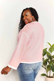 Contrast Detail Dropped Shoulder Knit Top