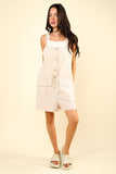 VERY J Half Button Drawstring Sleeveless Romper