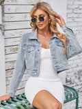 Pocketed Button Up Dropped Shoulder Denim Jacket