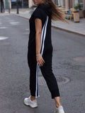 Striped Short Sleeve Hooded Jumpsuit