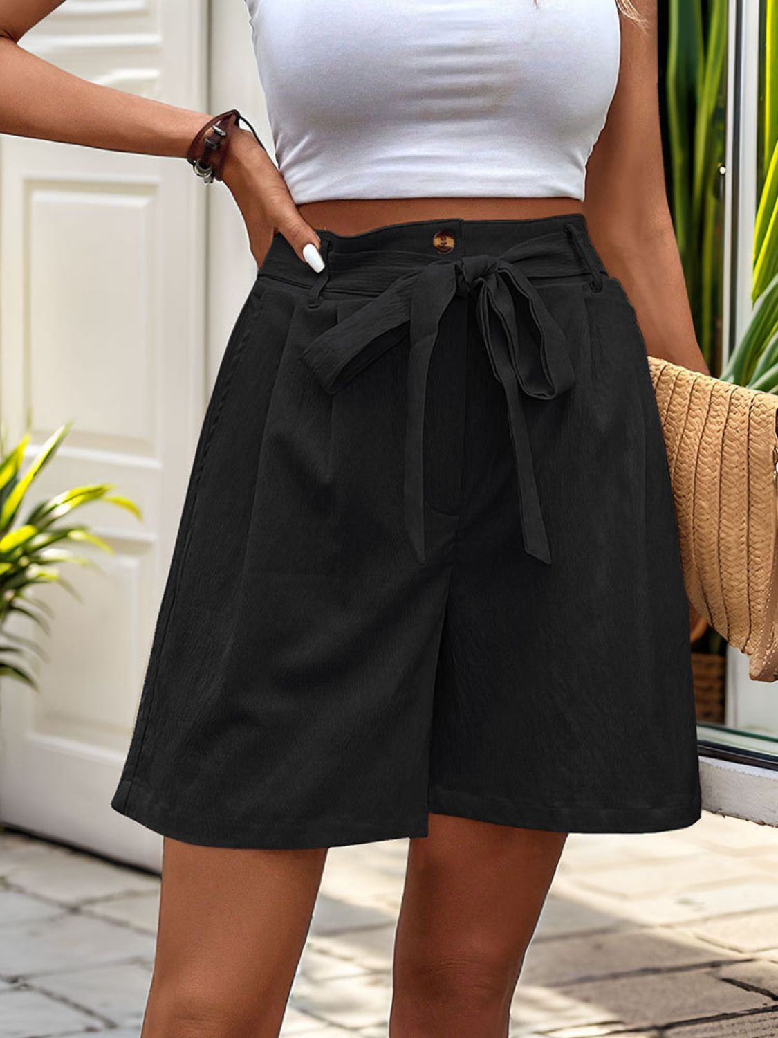 Perfee Tied High Waist Shorts with Pockets