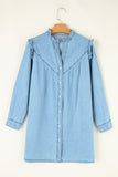 Button Up Notched Long Sleeve Denim Dress