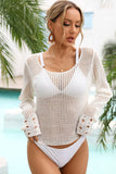 Angel Wings Openwork Scoop Neck Long Sleeve Cover-Up