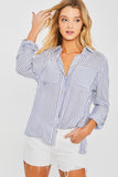 Love Tree Striped Collared Neck Long Sleeve Shirt