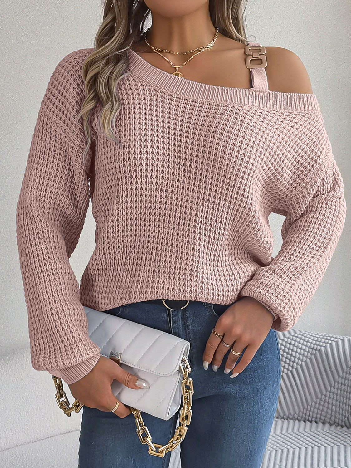 Asymmetrical Neck Long Sleeve Sweater