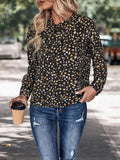 Perfee Printed Tie Neck Long Sleeve Top