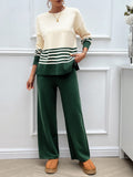 Devine Slit Striped Round Neck Top and Pants Sweater Set