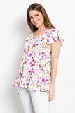 Be Stage Floral Short Sleeve Ruffled Top