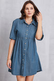 Button Up Collared Neck Tiered Denim Dress