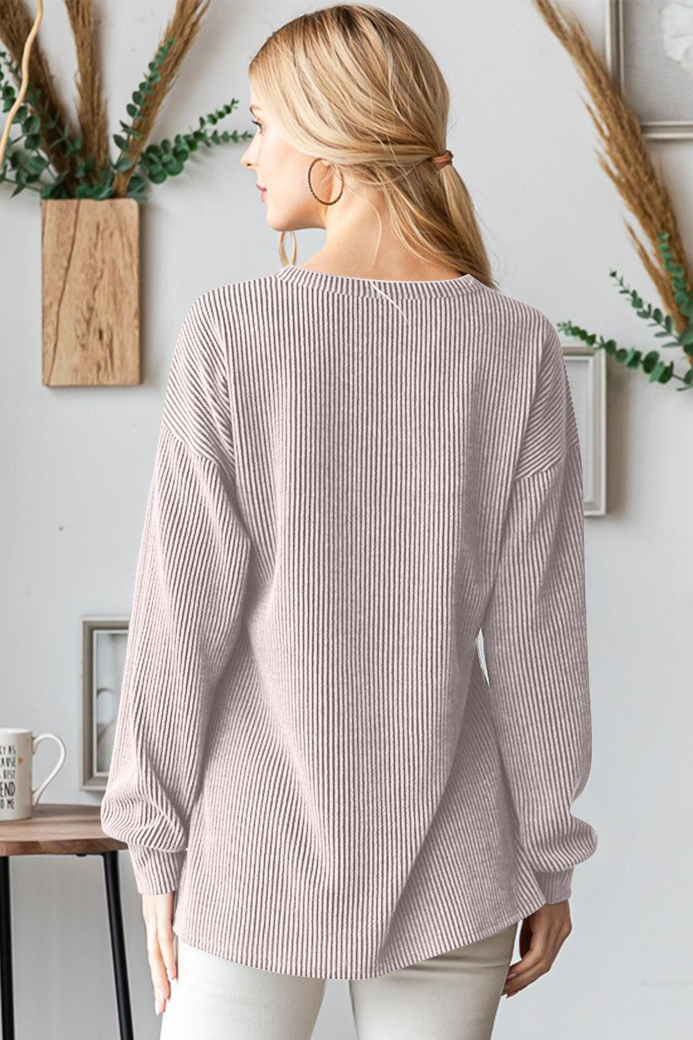 Heimish BOO Round Neck Long Sleeve Ribbed T-Shirt