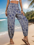Perfee Printed Elastic Waist Pants