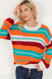 Contrast Striped Round Neck Long Sleeve Sweater
