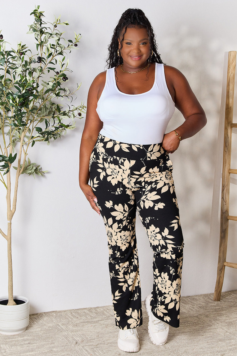 Heimish Full Size High Waist Floral Flare Pants