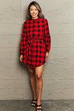 Honey Plaid Tie Waist Balloon Sleeve Mini Dress