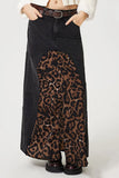 Slit Leopard Midi Denim Skirt