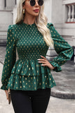 Perfee Smocked Flounce Sleeve Layered Blouse