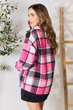 Shiny Plaid Button Up Collared Neck Jacket