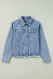 Raw Hem Long Sleeve Denim Jacket