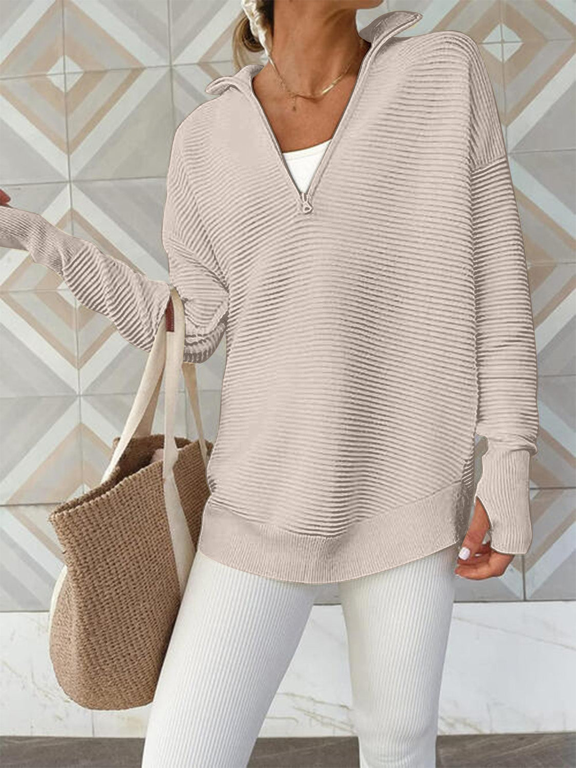 Half Zip Long Sleeve Knit Top