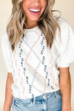 Cable Knit Round Neck Half Sleeve Sweater