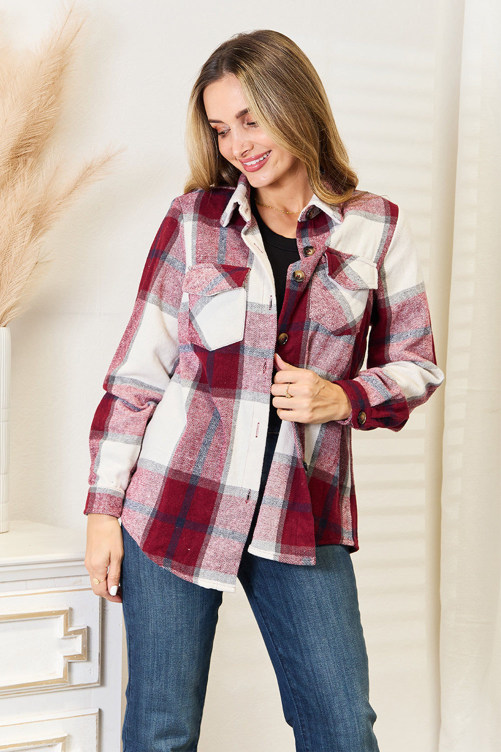 Ivy Lane Plaid Button Up Flannel Shirt Jacket