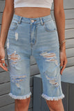 Distressed Raw Hem Denim Bermuda Shorts