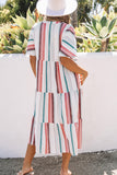 Striped Button Front Flutter Sleeve Tiered Shirt Dress