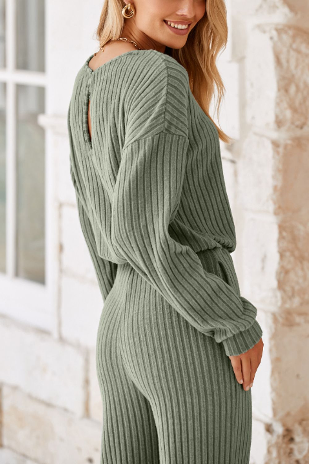 Round Neck Long Sleeve Jumpsuit